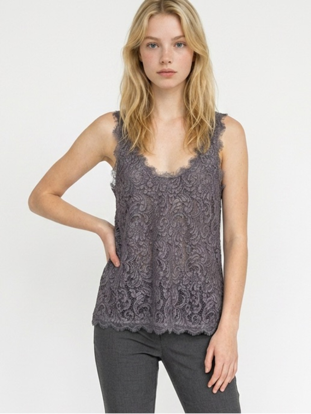 Joie Mauve Lace Scoop Neck Camisole (r6)